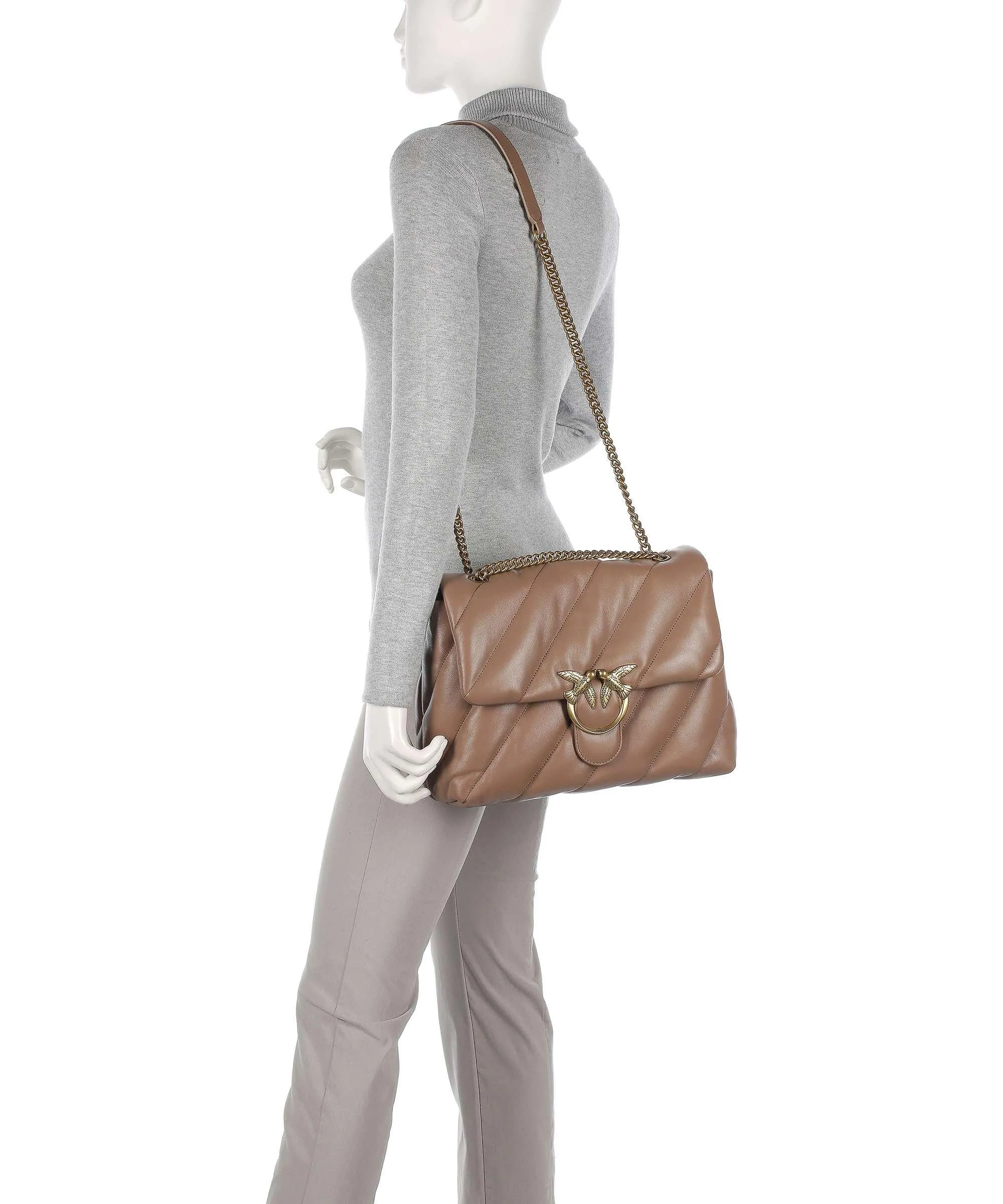  Pinko Love Puff Big Borsa a spalla pelle di pecora marrone  