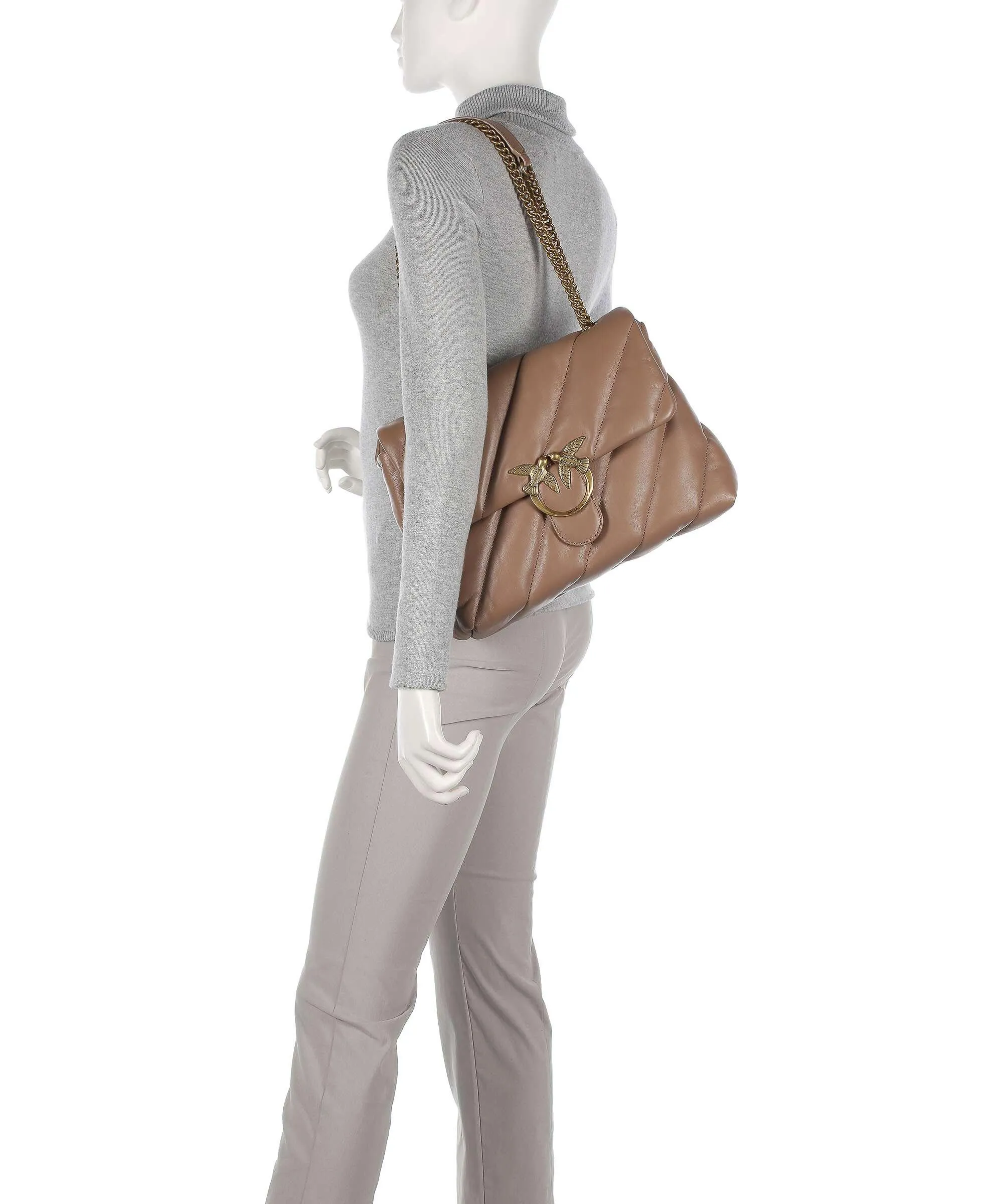  Pinko Love Puff Big Borsa a spalla pelle di pecora marrone  