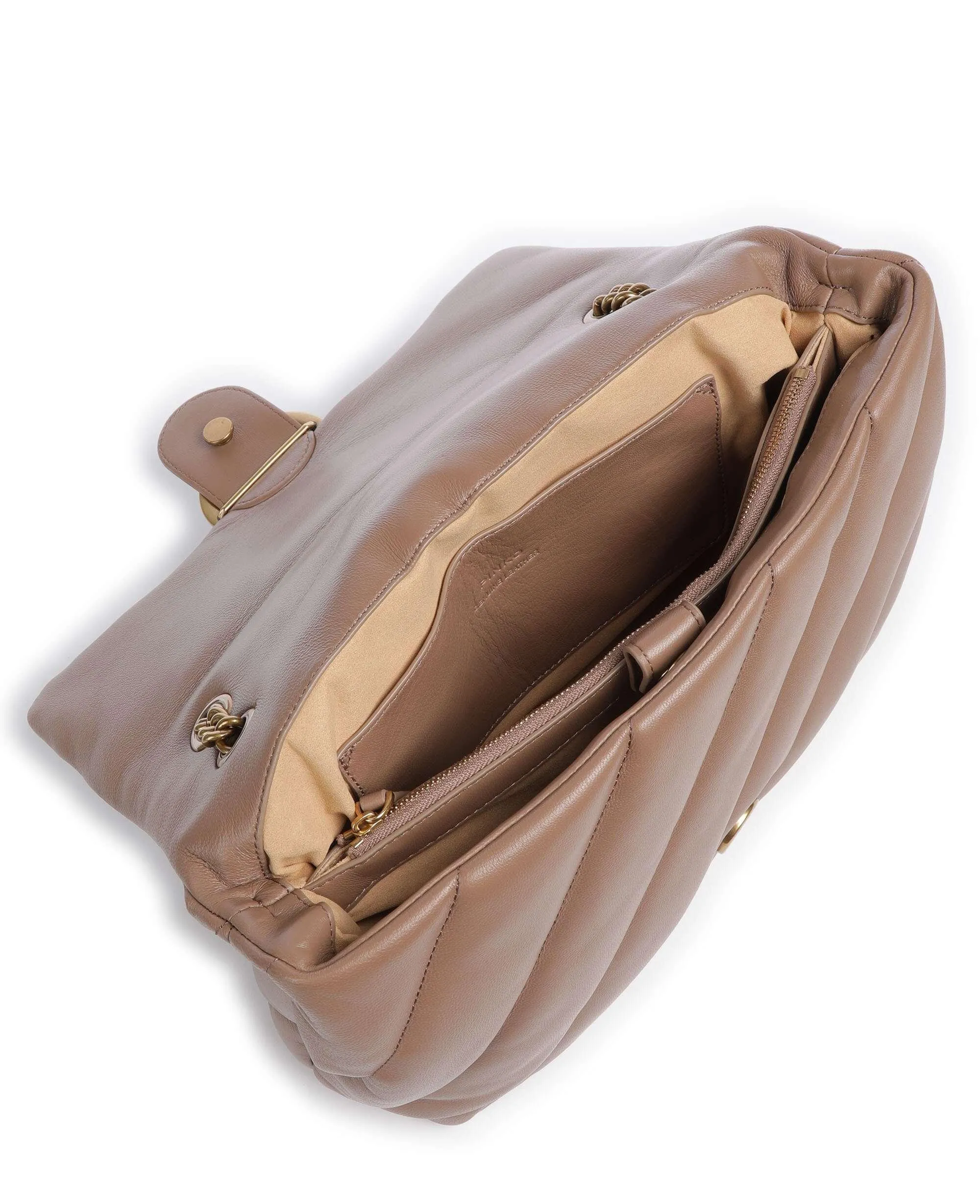  Pinko Love Puff Big Borsa a spalla pelle di pecora marrone  