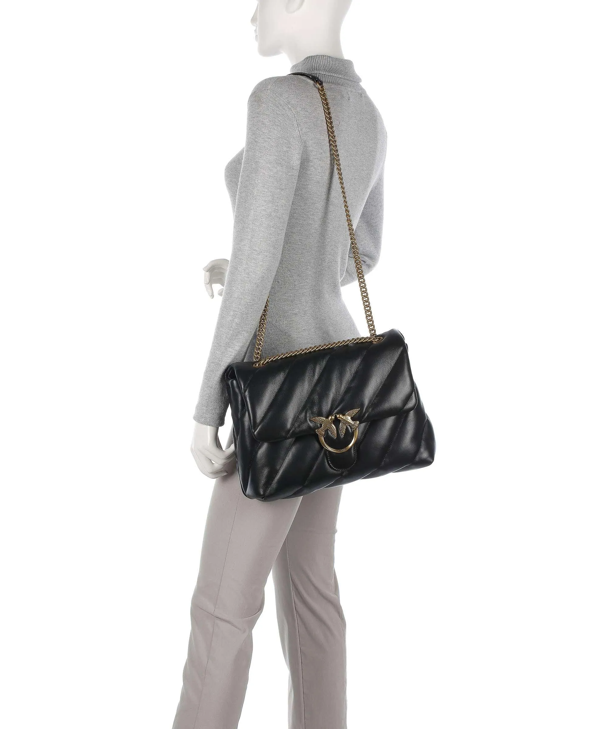  Pinko Love Puff Big Borsa a spalla pelle di pecora nero  