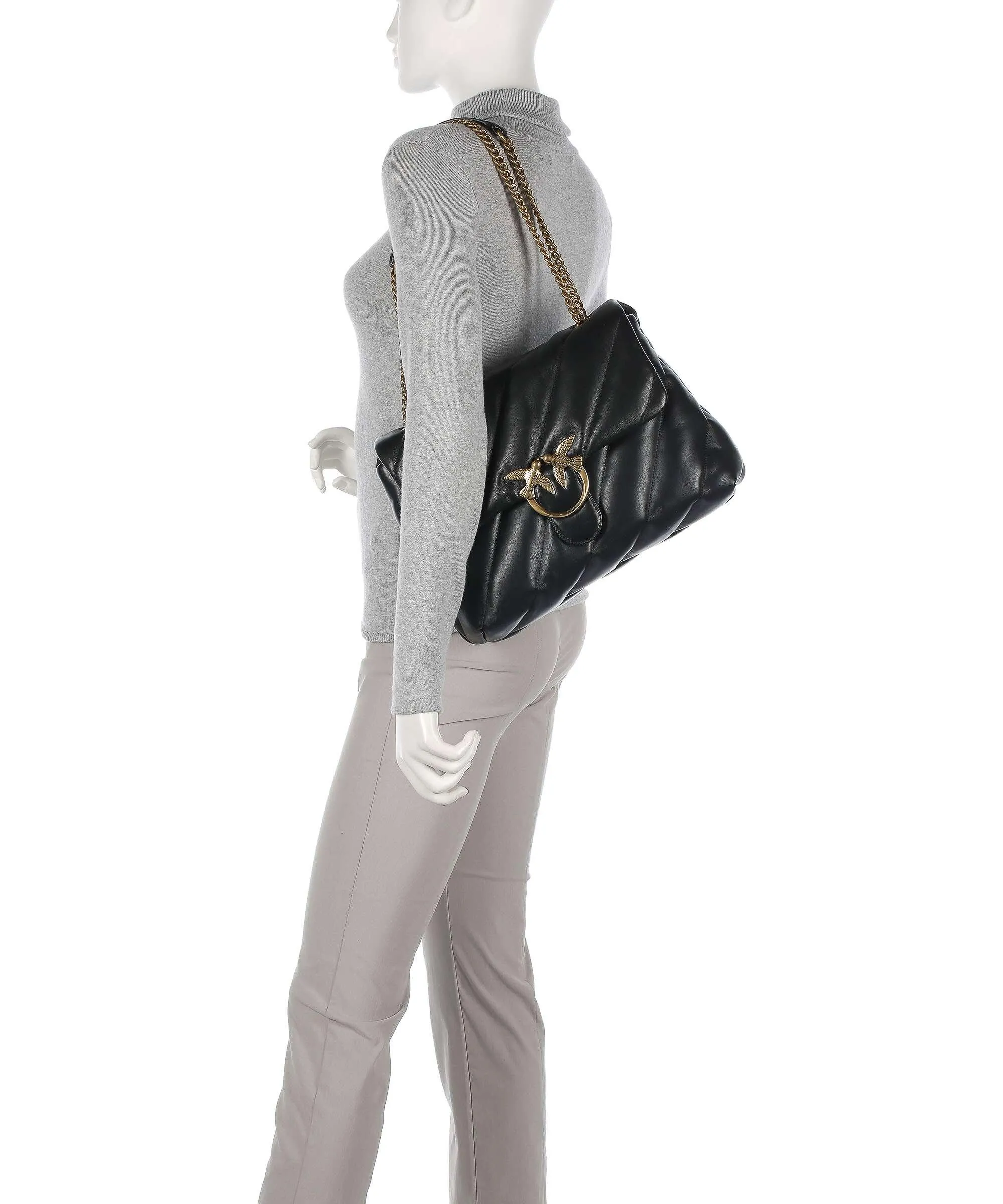  Pinko Love Puff Big Borsa a spalla pelle di pecora nero  