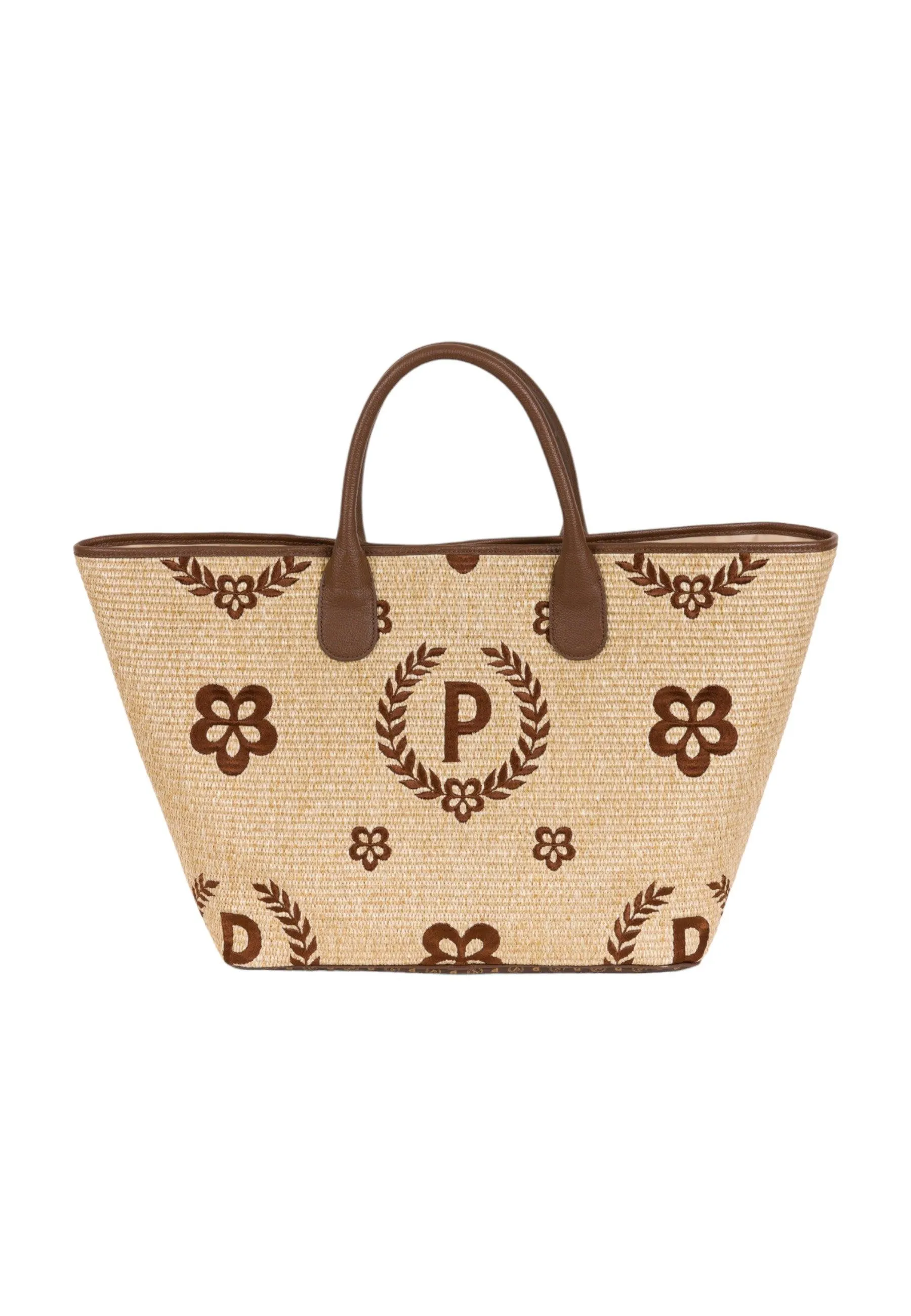 POLLINI Borsa Tote Paglia Donna Natural Testa di Moro TE8480PP0EQ1T10A