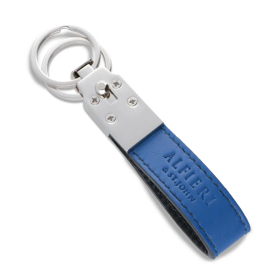 Portachiavi rettangolare in pelle blu