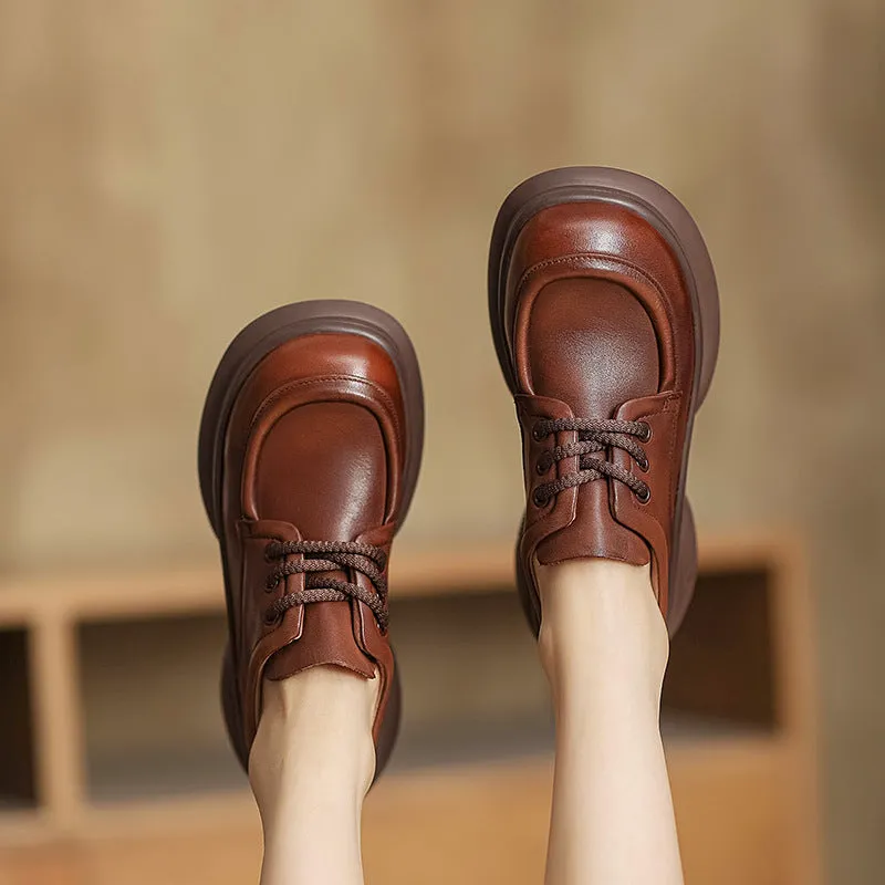 Scarpe casual da donna in pelle retrò con suola spessa