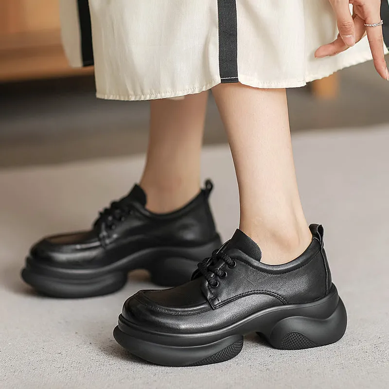 Scarpe casual da donna in pelle retrò con suola spessa