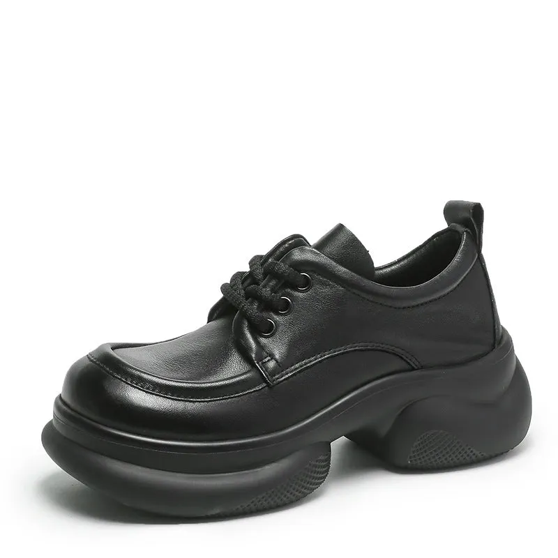 Scarpe casual da donna in pelle retrò con suola spessa