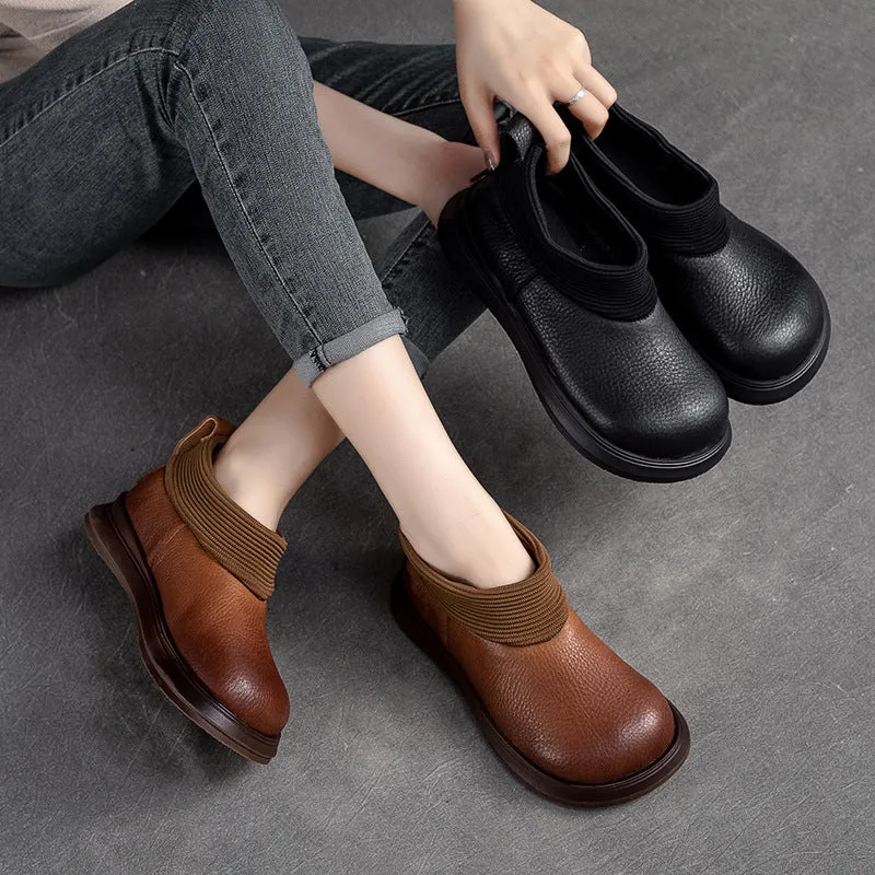 Scarpe casual piatte in pelle retrò minimalista da donna