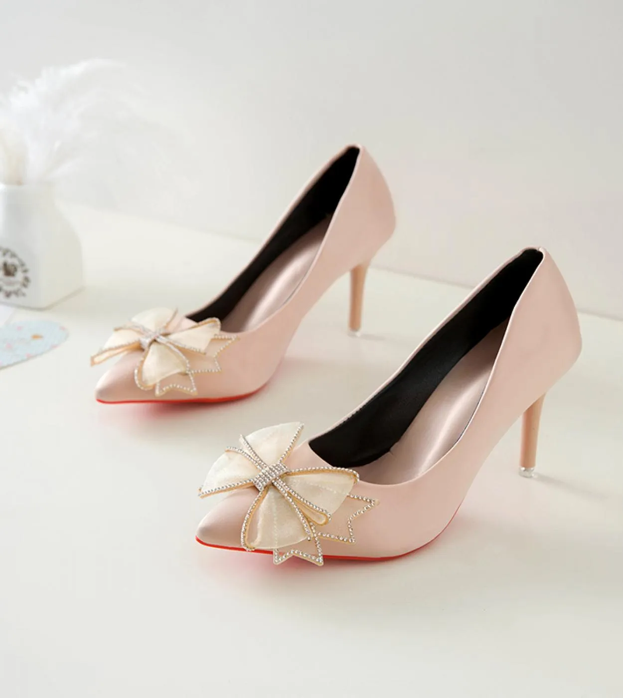 Scarpe con tacco alto in cristallo moda donna primavera autunno 2022 marchio di lusso con fiocco a punta scarpe da donna abito i