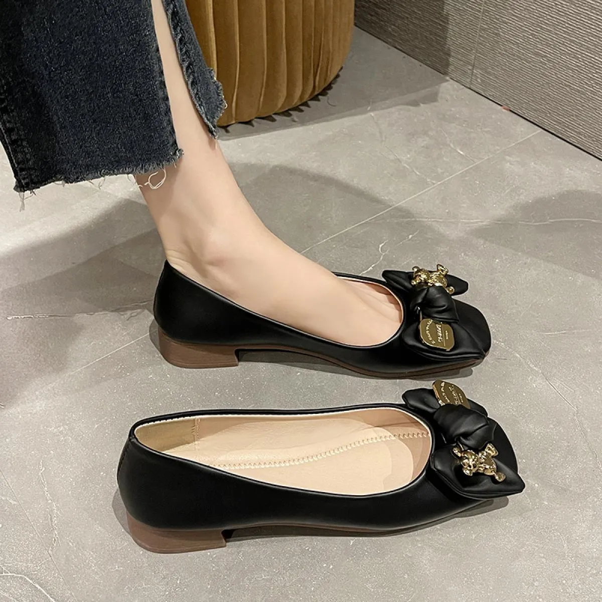 Scarpe da donna 2023 Scarpe basse con fiocco Scarpe basse comode da donna Scarpe basse con radice quadrata moda primavera e autu