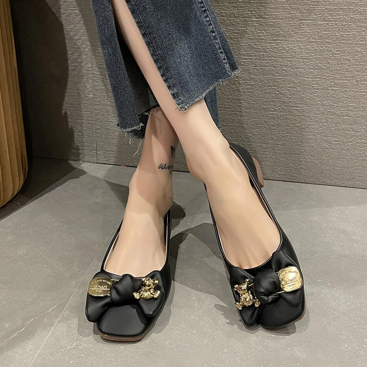 Scarpe da donna 2023 Scarpe basse con fiocco Scarpe basse comode da donna Scarpe basse con radice quadrata moda primavera e autu
