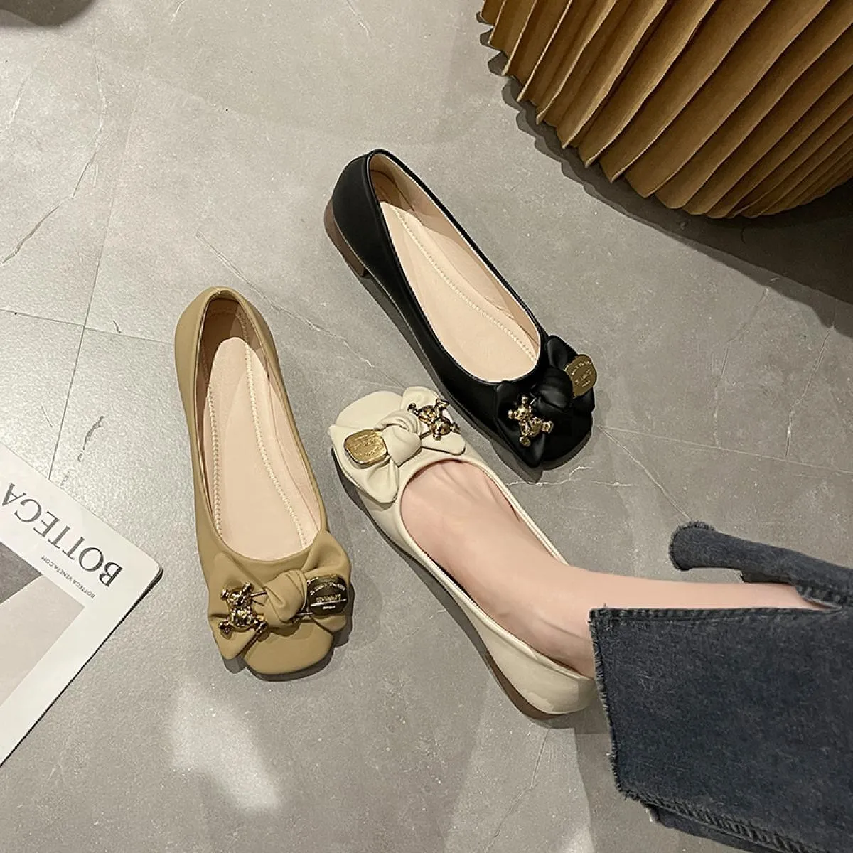 Scarpe da donna 2023 Scarpe basse con fiocco Scarpe basse comode da donna Scarpe basse con radice quadrata moda primavera e autu