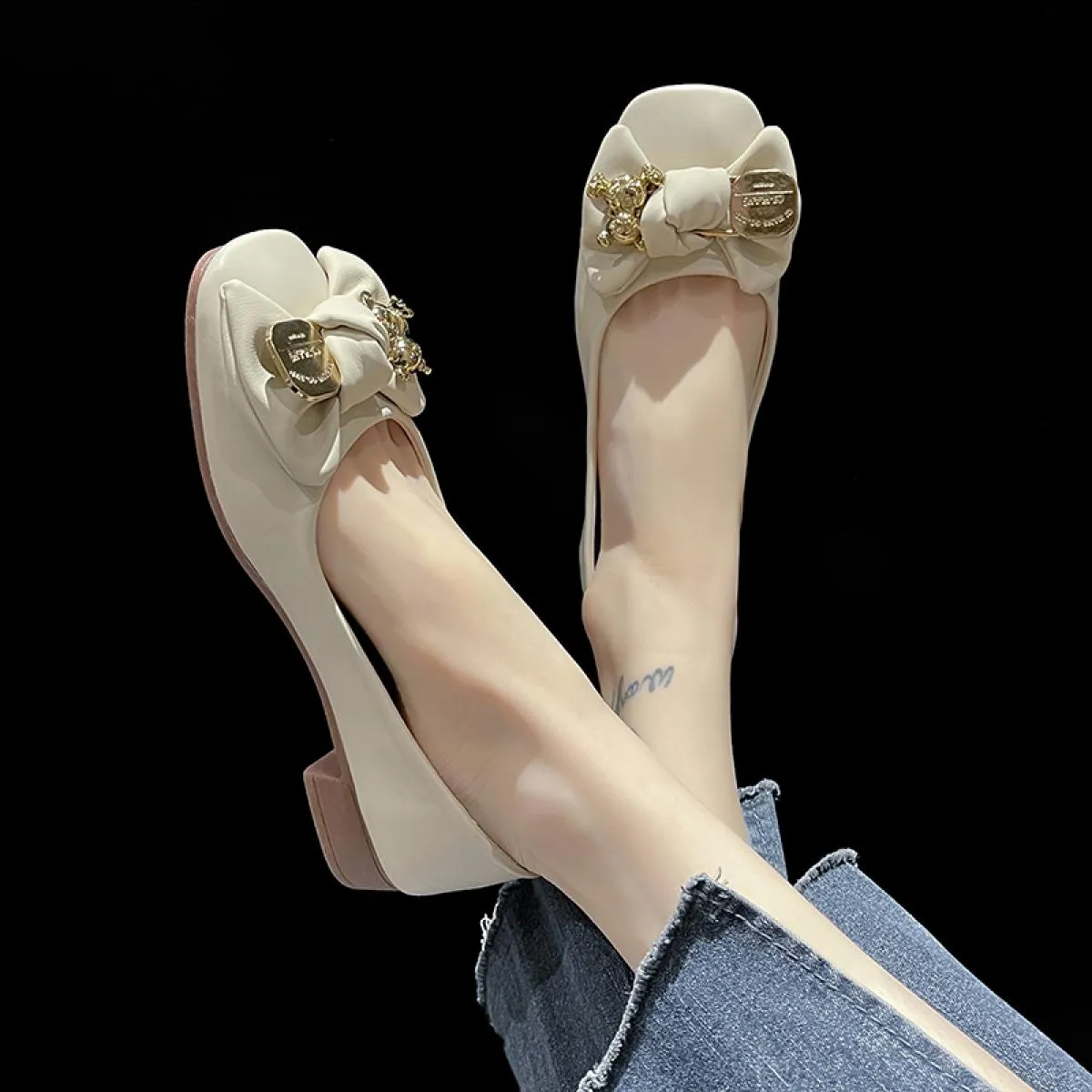 Scarpe da donna 2023 Scarpe basse con fiocco Scarpe basse comode da donna Scarpe basse con radice quadrata moda primavera e autu