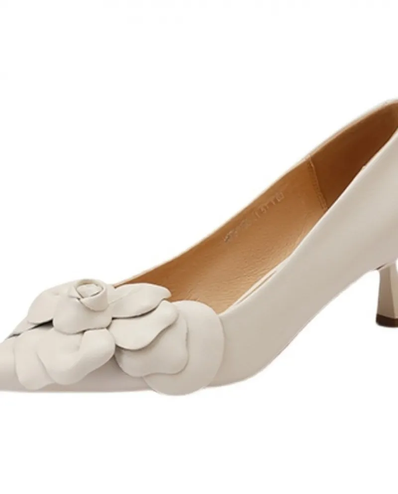 Scarpe da donna Pompe 2022 Primavera New Flower Scarpe col tacco alto Scarpe a punta All Match Scarpe comode con tacco alto a sp