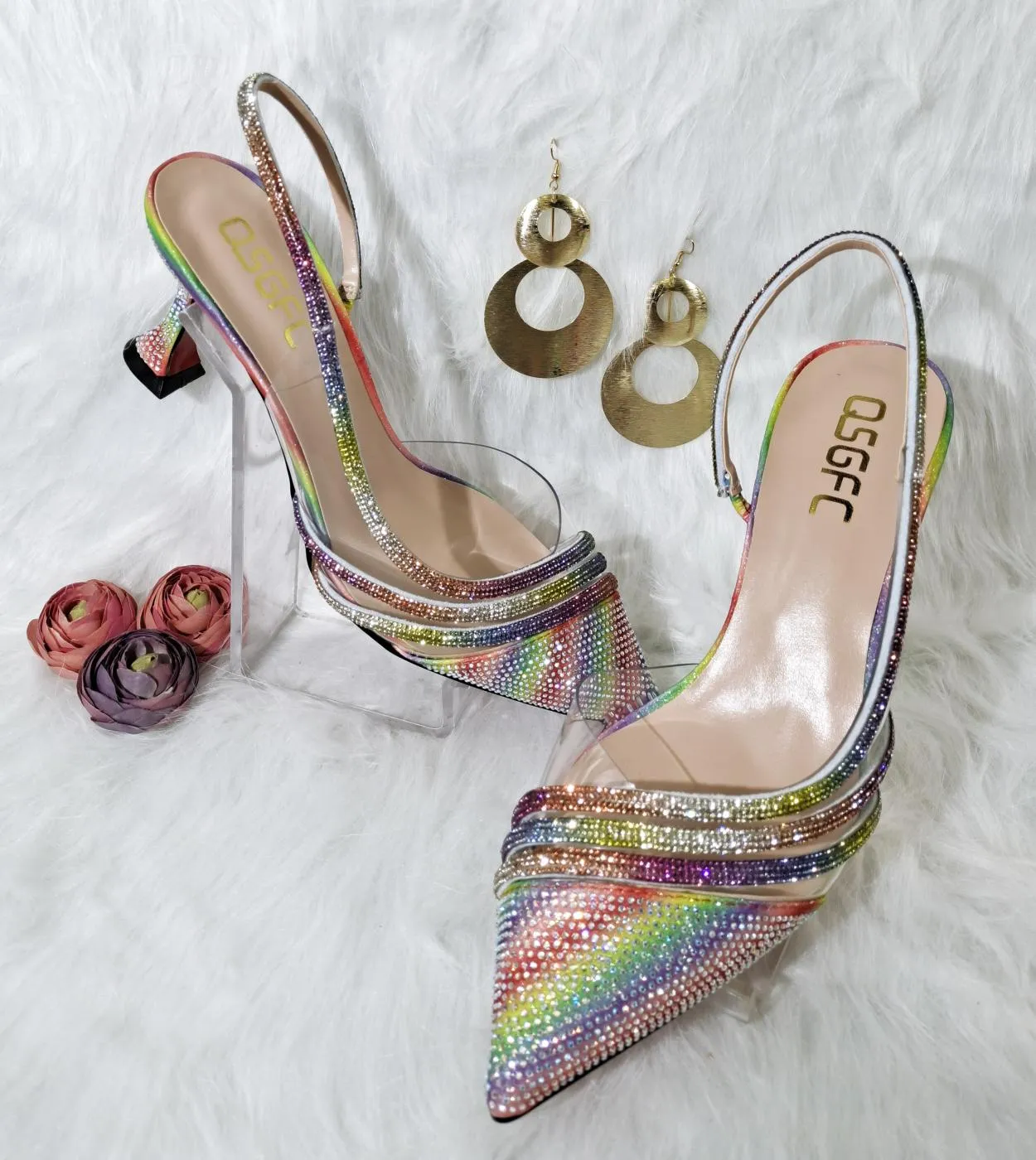 Scarpe da donna Rainbow Stiletto Scarpe con tacco arcobaleno Scarpe da donna Borsa con tacco a punta 2023