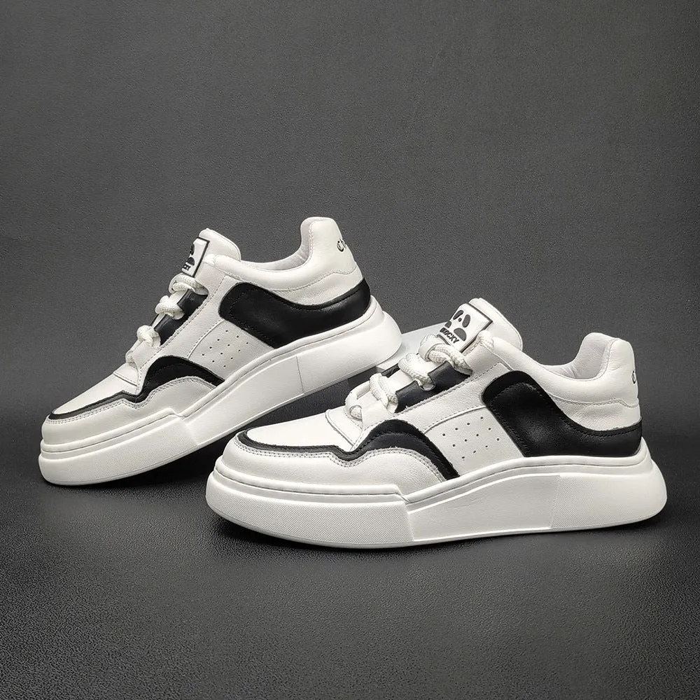 Scarpe da ginnastica casual da uomo in pelle traspirante patchwork con suola spessa