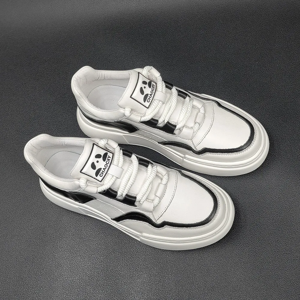 Scarpe da ginnastica casual da uomo in pelle traspirante patchwork con suola spessa