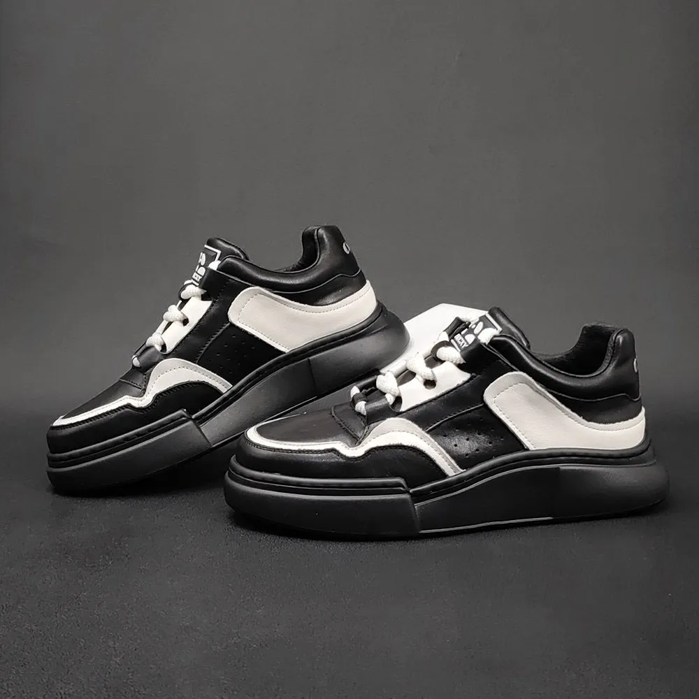 Scarpe da ginnastica casual da uomo in pelle traspirante patchwork con suola spessa