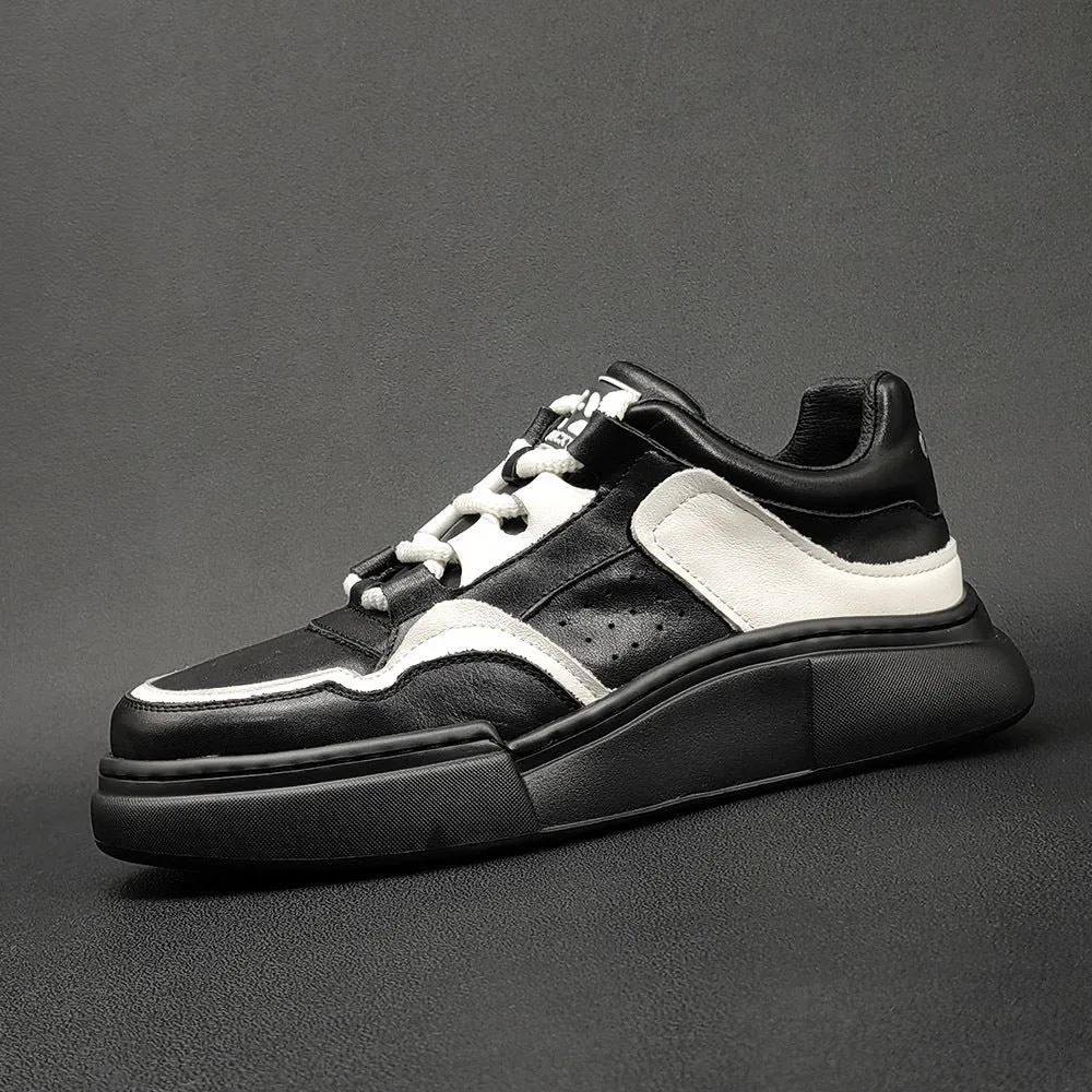 Scarpe da ginnastica casual da uomo in pelle traspirante patchwork con suola spessa