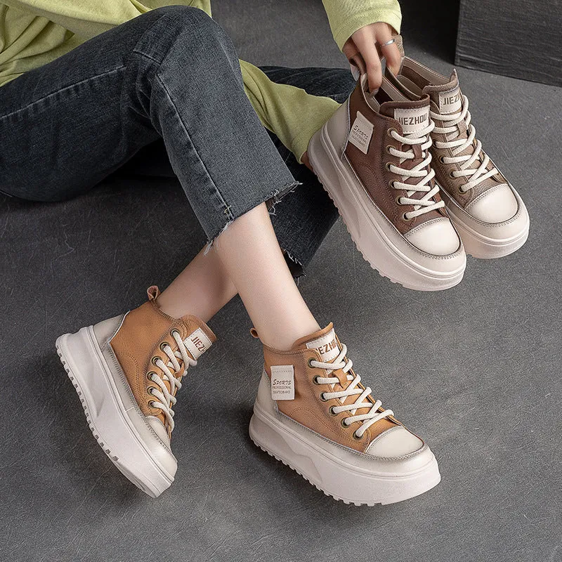 Scarpe da skate alte con suola spessa in pelle moda donna
