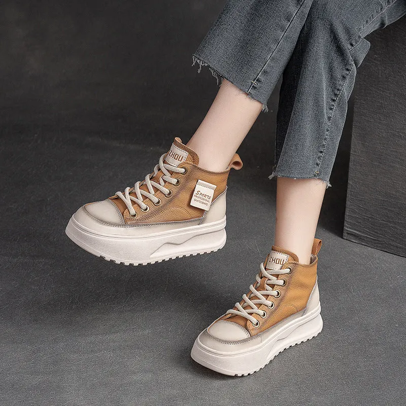 Scarpe da skate alte con suola spessa in pelle moda donna