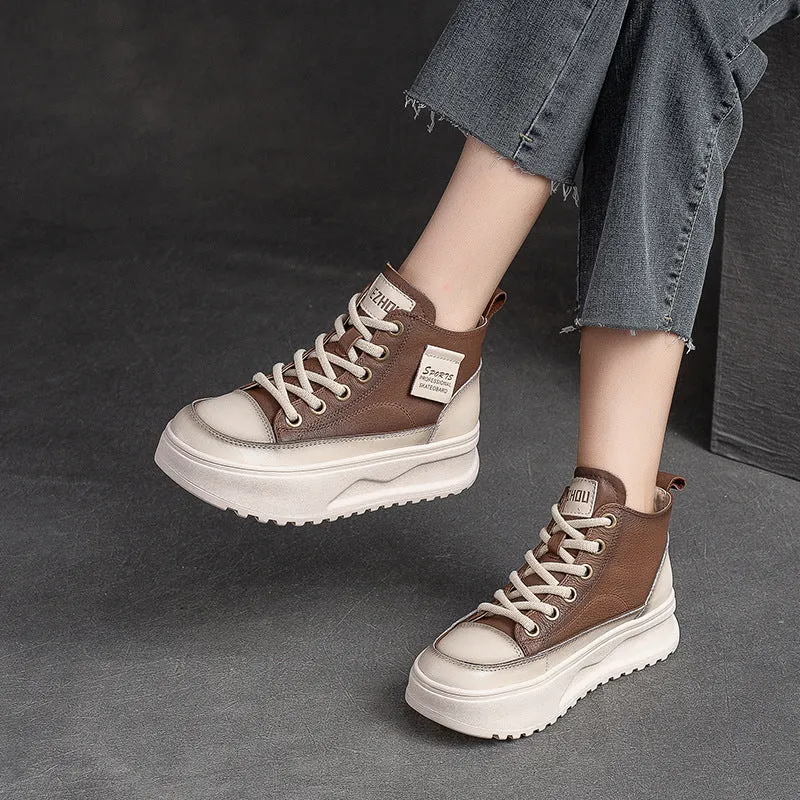 Scarpe da skate alte con suola spessa in pelle moda donna