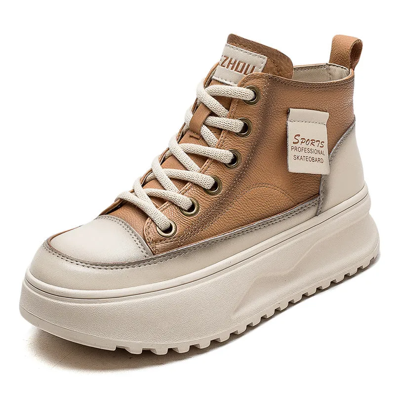 Scarpe da skate alte con suola spessa in pelle moda donna