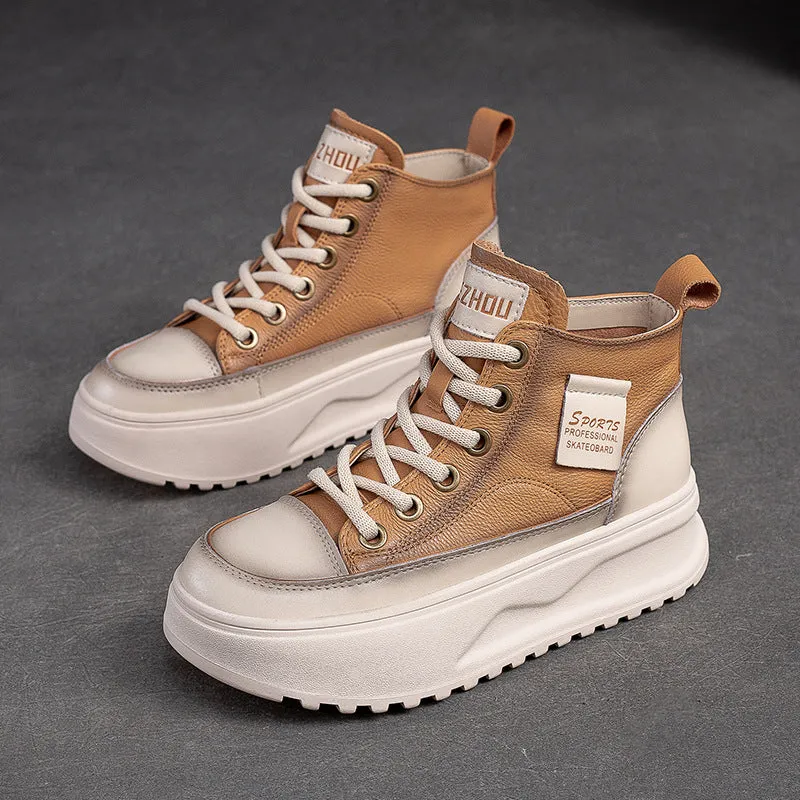 Scarpe da skate alte con suola spessa in pelle moda donna