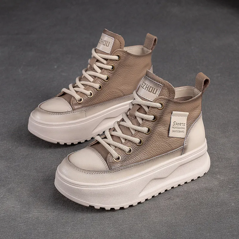 Scarpe da skate alte con suola spessa in pelle moda donna