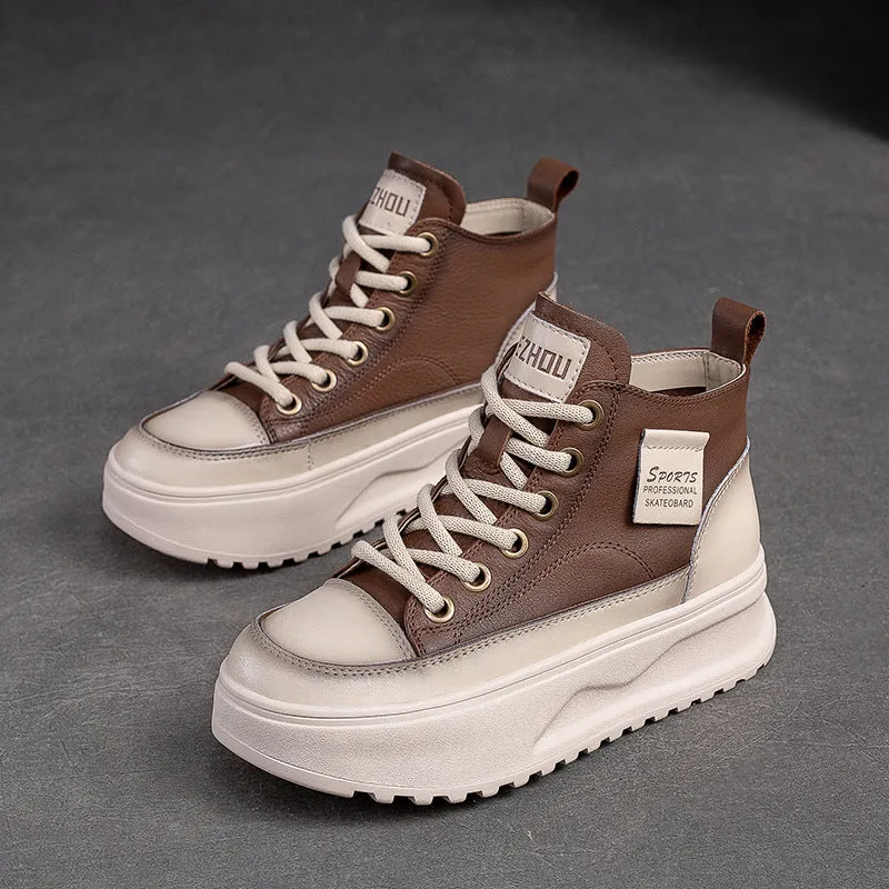 Scarpe da skate alte con suola spessa in pelle moda donna