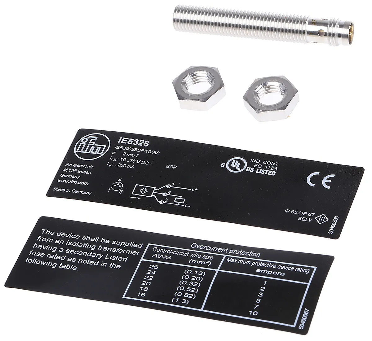 Sensore di prossimità Cilindro filettato ifm electronic, M8, rilevamento 2 mm, 10 → 36 V c.c.