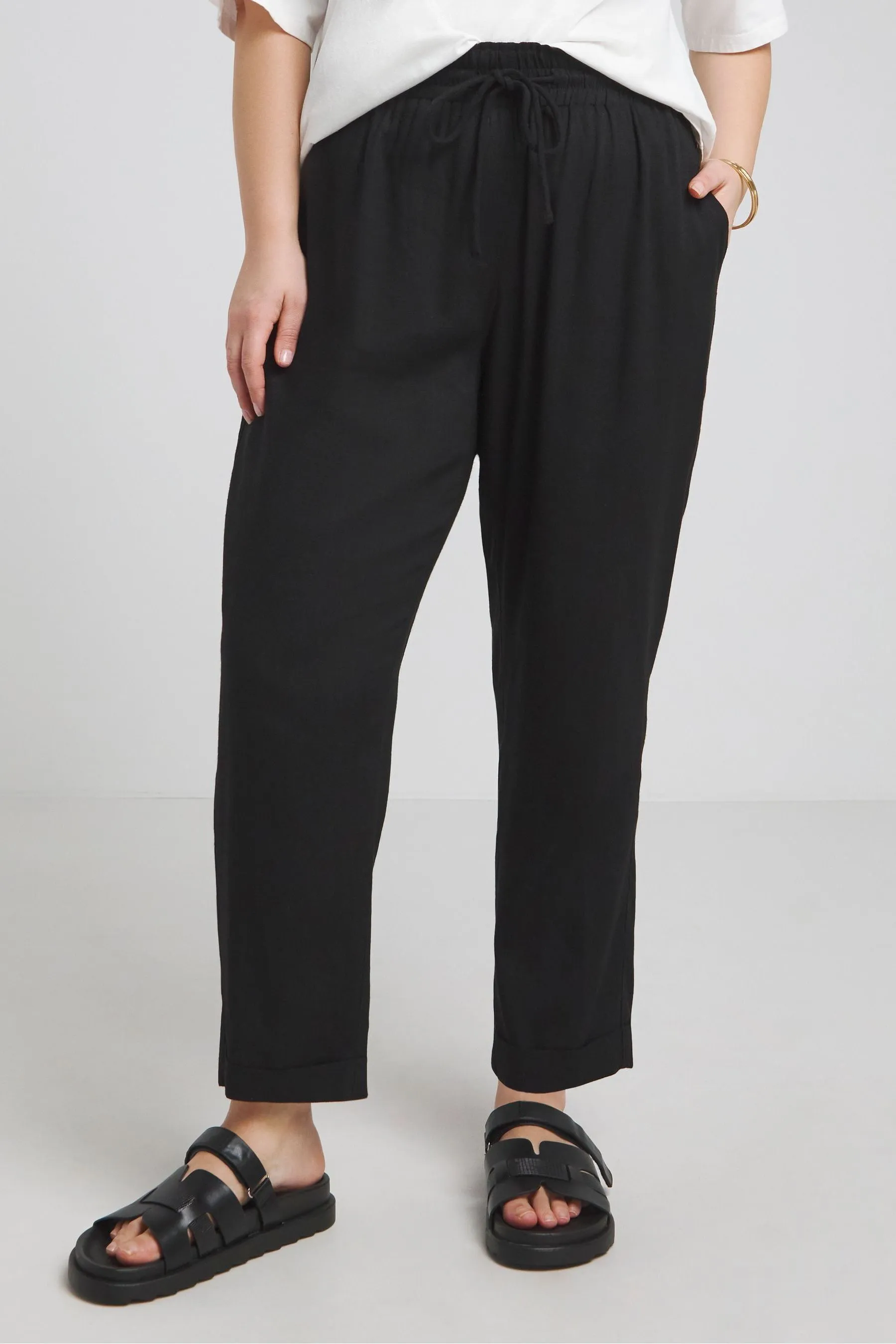Simply Be - Pantaloni in lino stretti in fondo con allacciatura in vita