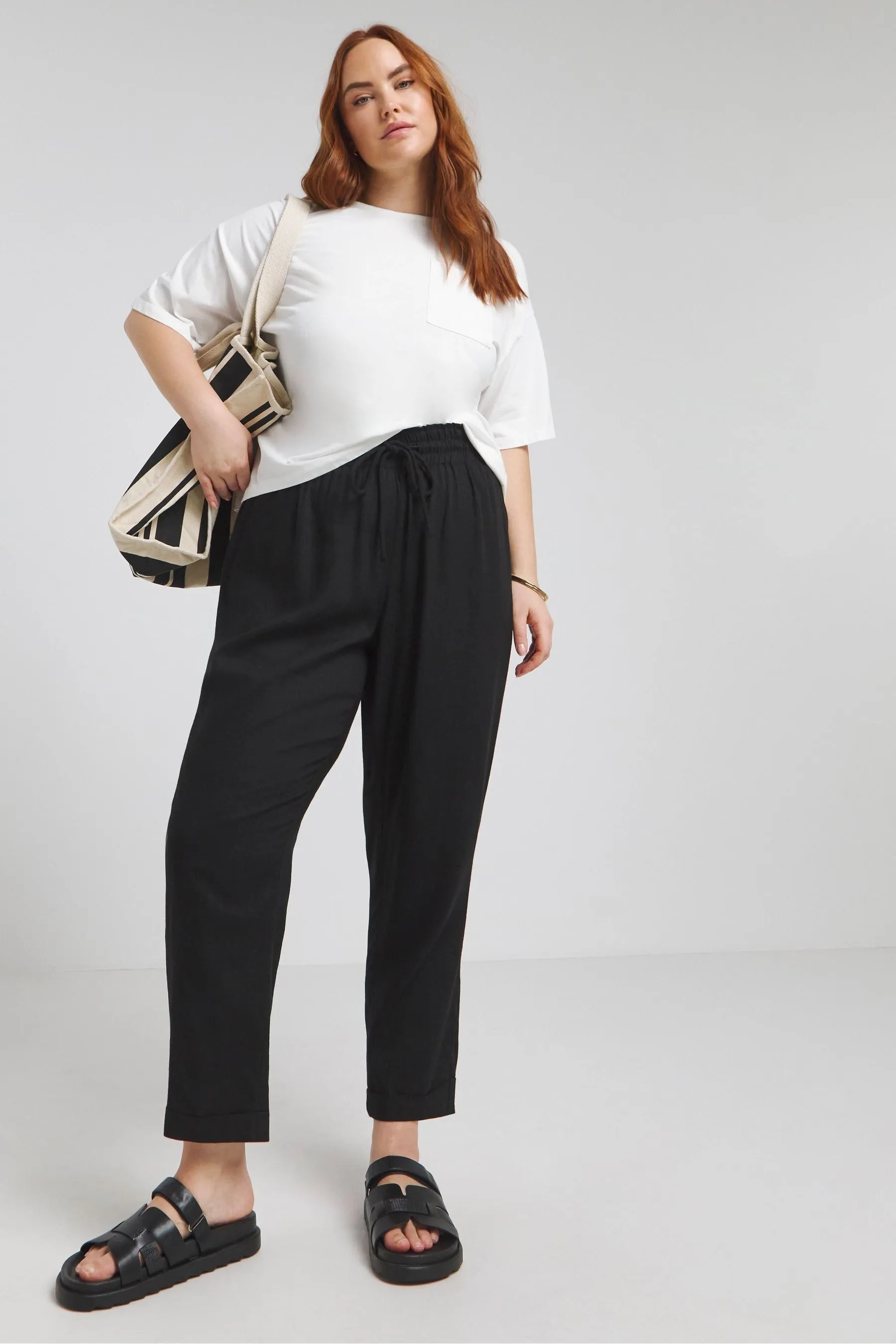 Simply Be - Pantaloni in lino stretti in fondo con allacciatura in vita