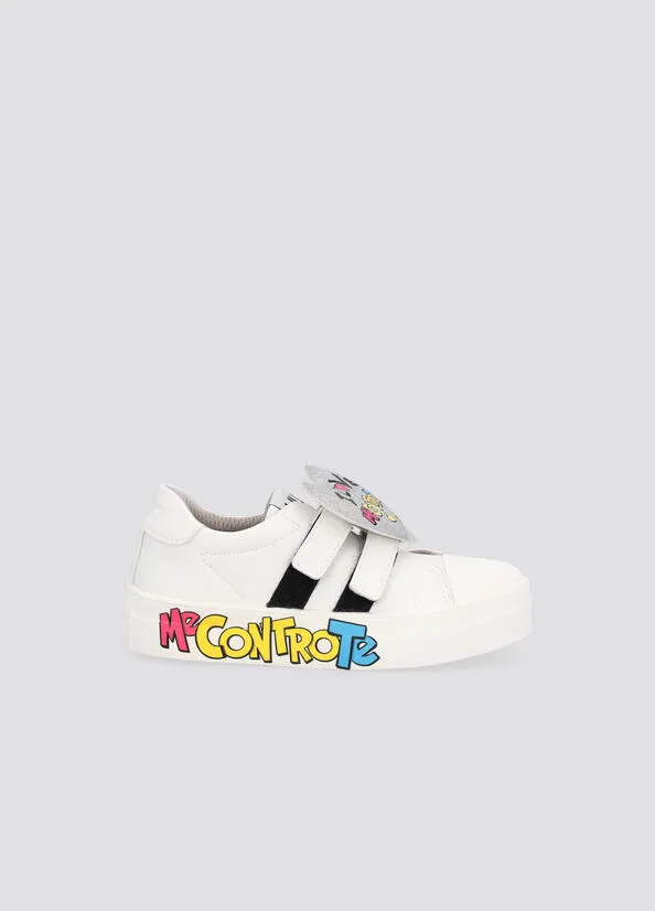 Sneakers bianche in ecopelle con maxi patch cuore porta logo removibile 32-34