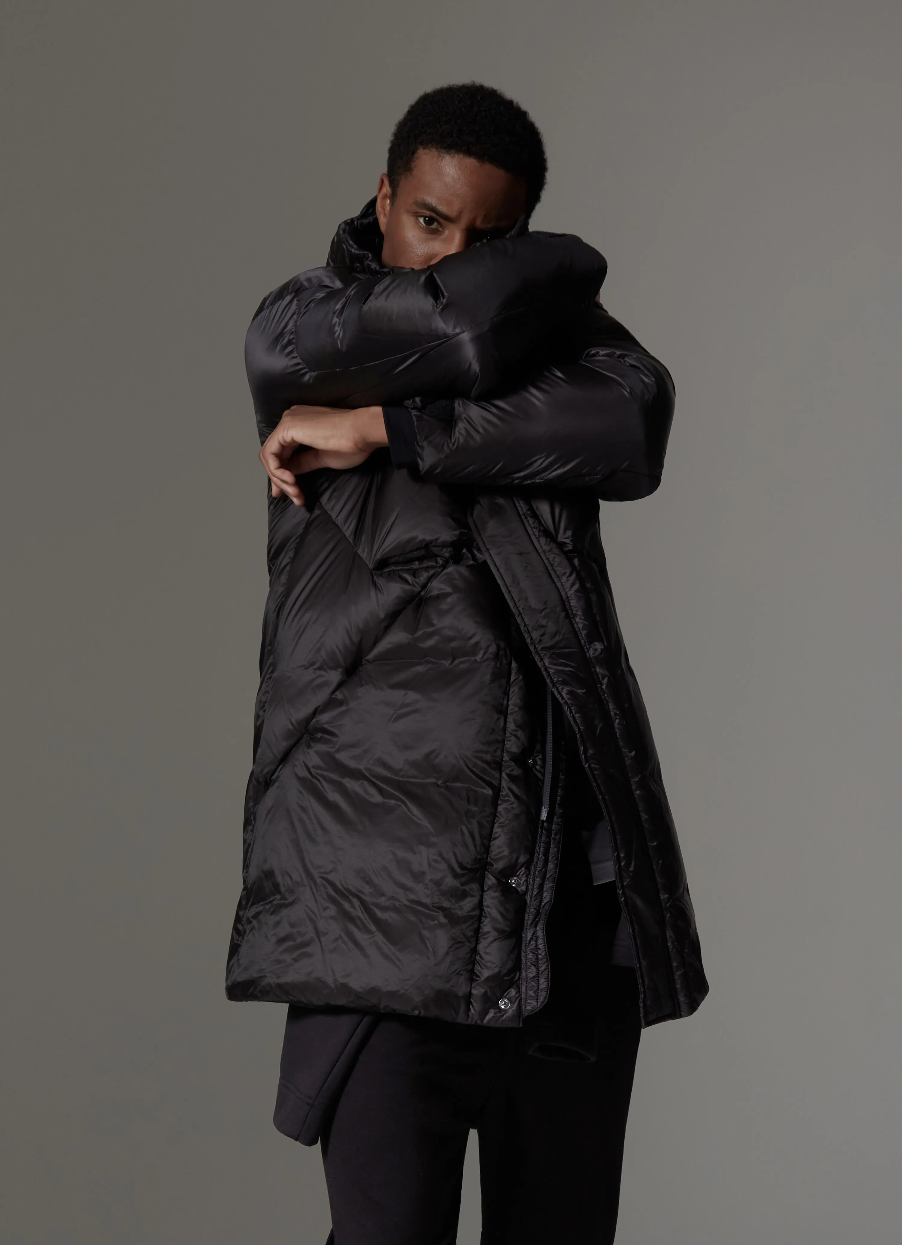 Solid-colour mini rip-stop maxi-parka