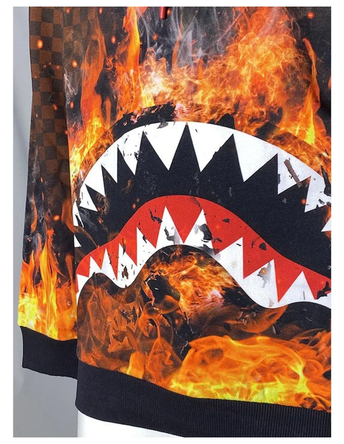 SPRAYGROUND FELPA UOMO,SHARK ON FIRE HOODIE CHECKE
