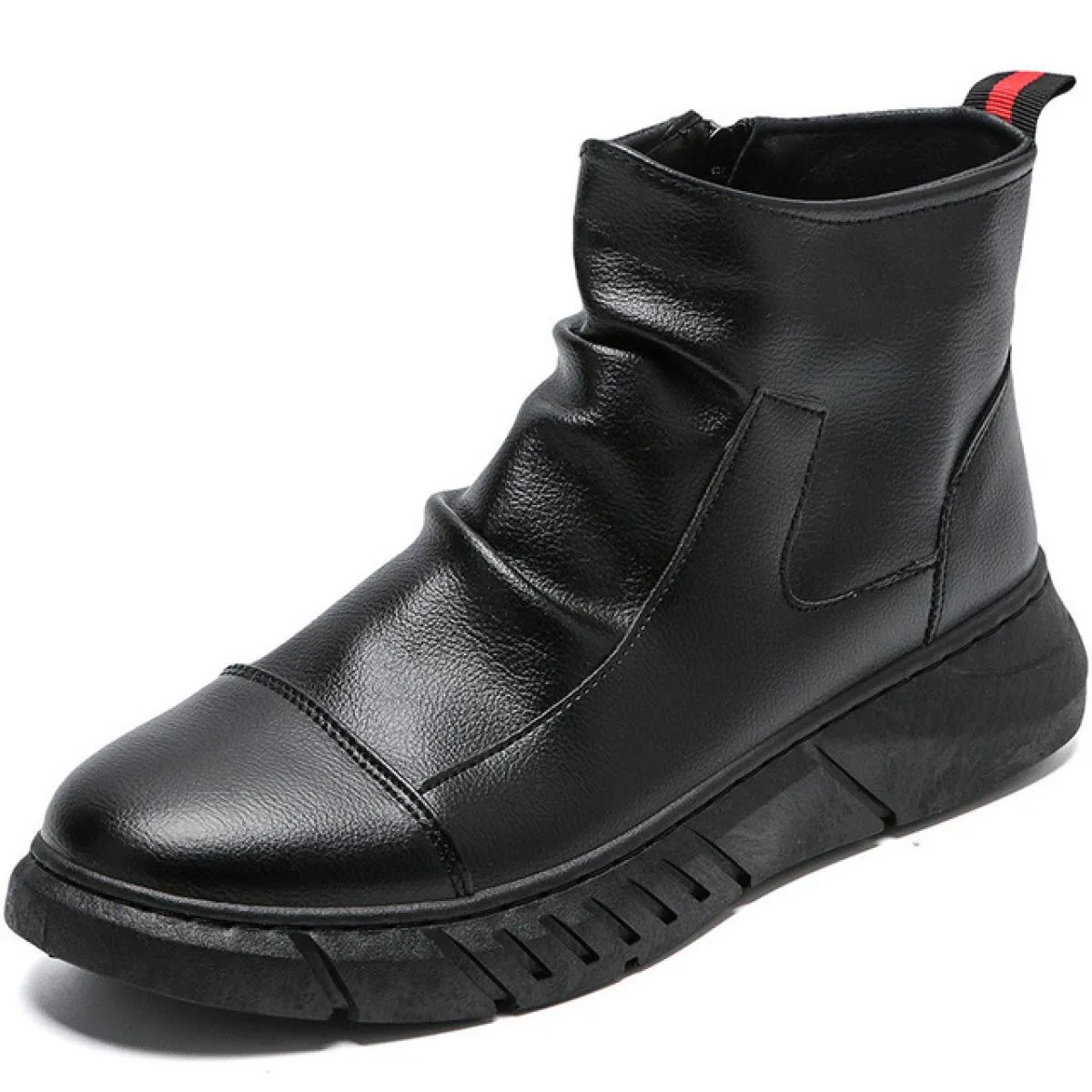 Stivali da uomo in pelle di grandi dimensioni Stivali con plateau comfort con fondo morbido Stivali da lavoro con cerniera later