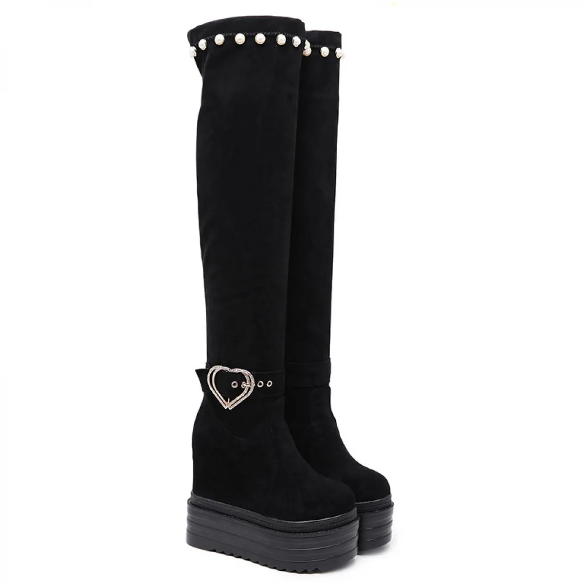 Stivali sopra il ginocchio Lady 2023 Nuove zeppe da 13 cm Aumentano all'interno di stivali lunghi Gambe sottili Stivali da donna