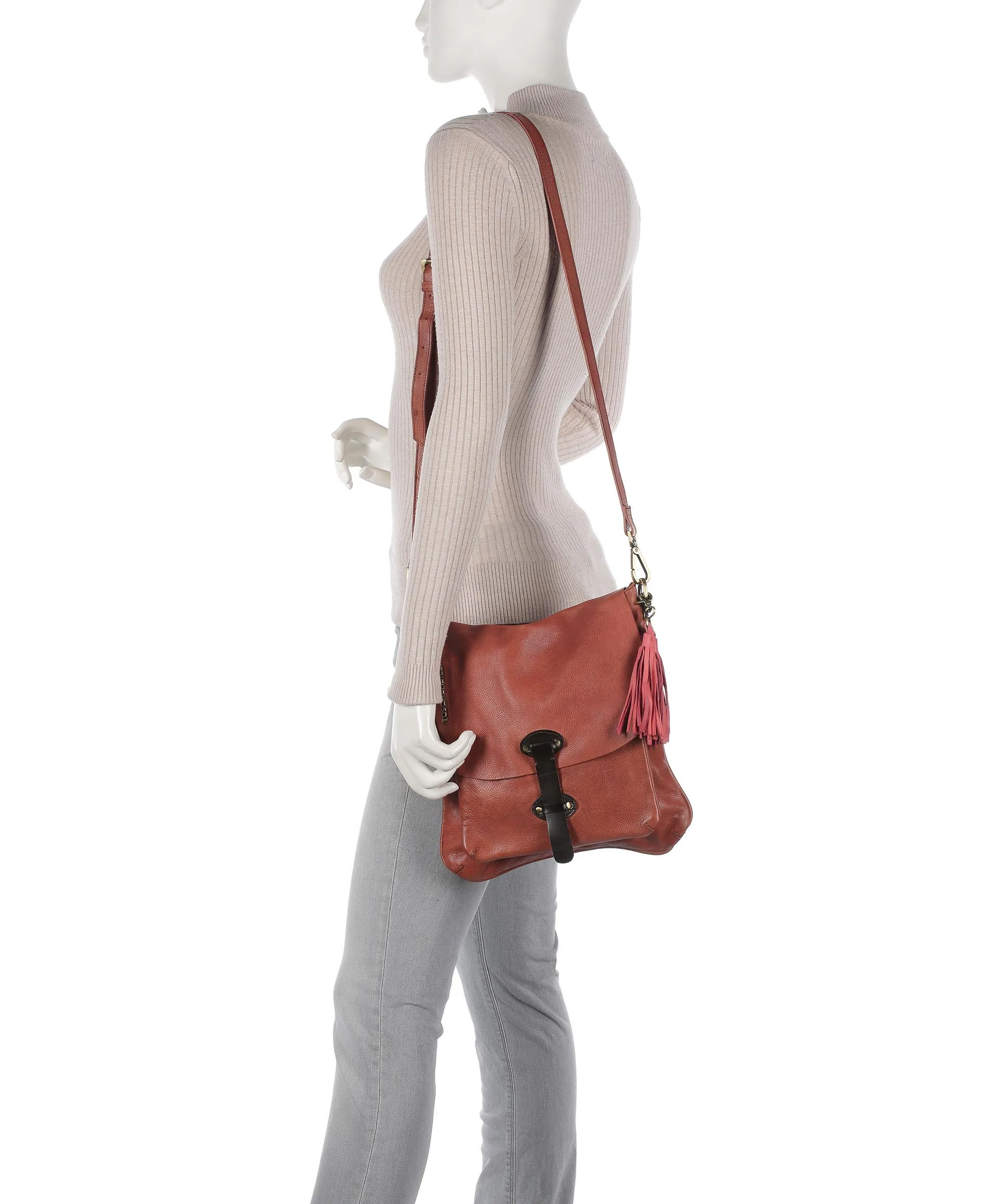  Taschendieb Wien Kohlmarkt 1 Borsa a spalla pelle di vacchetta grana marrone rosso  