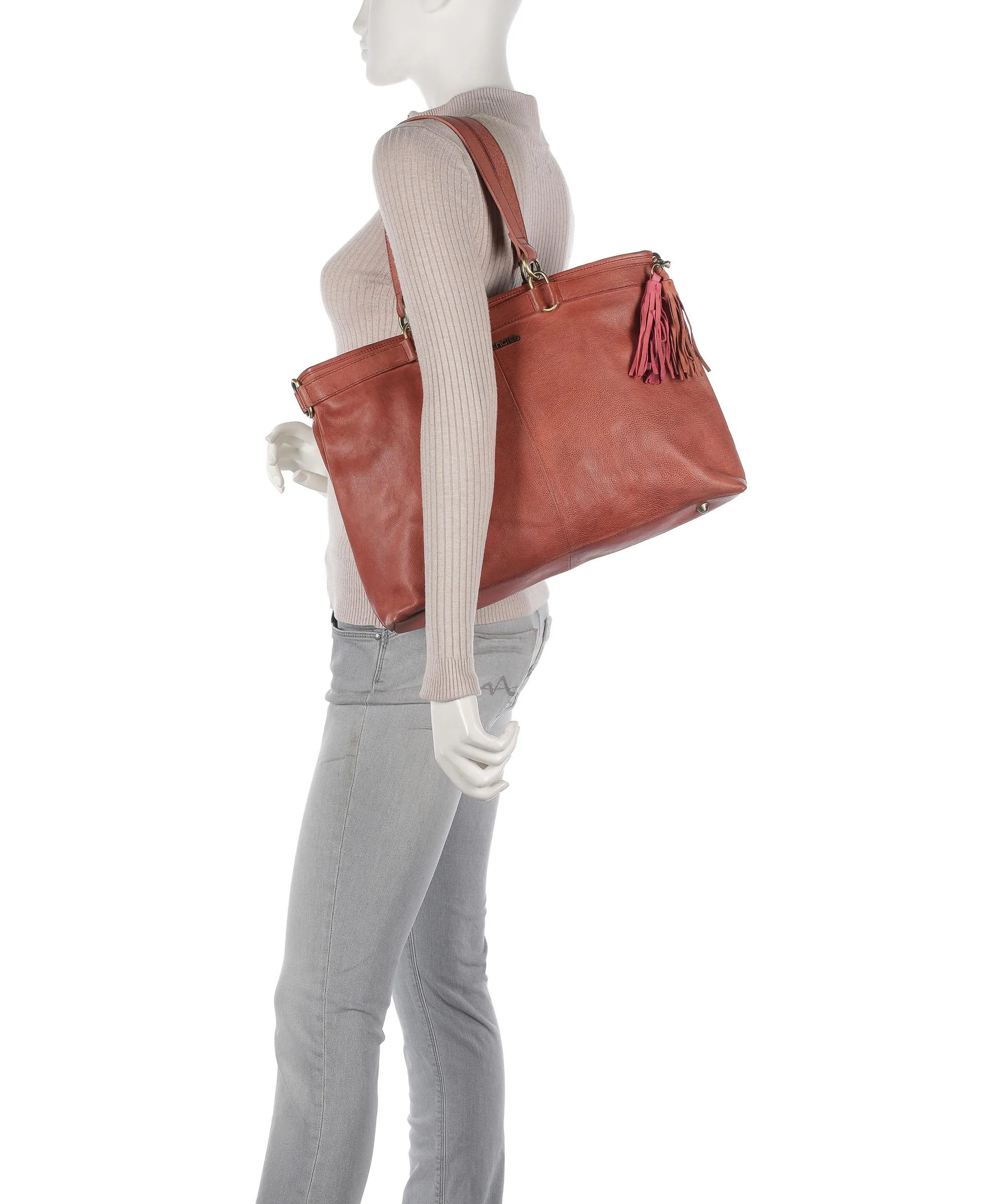  Taschendieb Wien Kohlmarkt 67 Borsa shopper pelle di vacchetta grana marrone rosso  