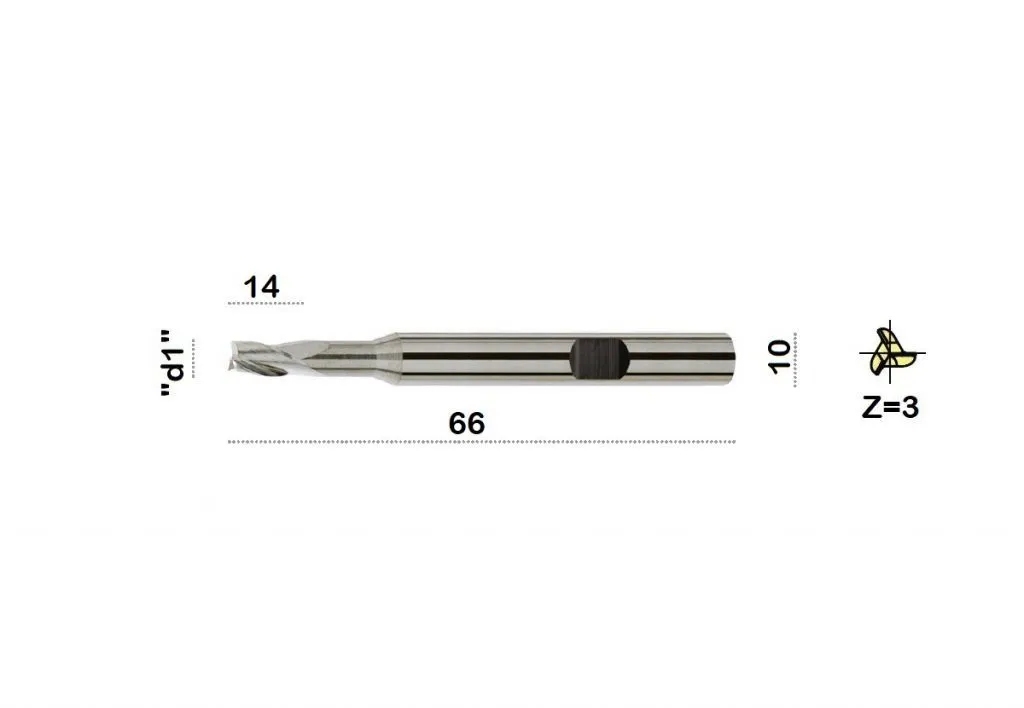 TM-3.3W-1000C Fresa elicoidale in metallo duro Ø10 a tre taglienti taglio al centro con gambo cilindrico DIN 6535 HB, rivestita 