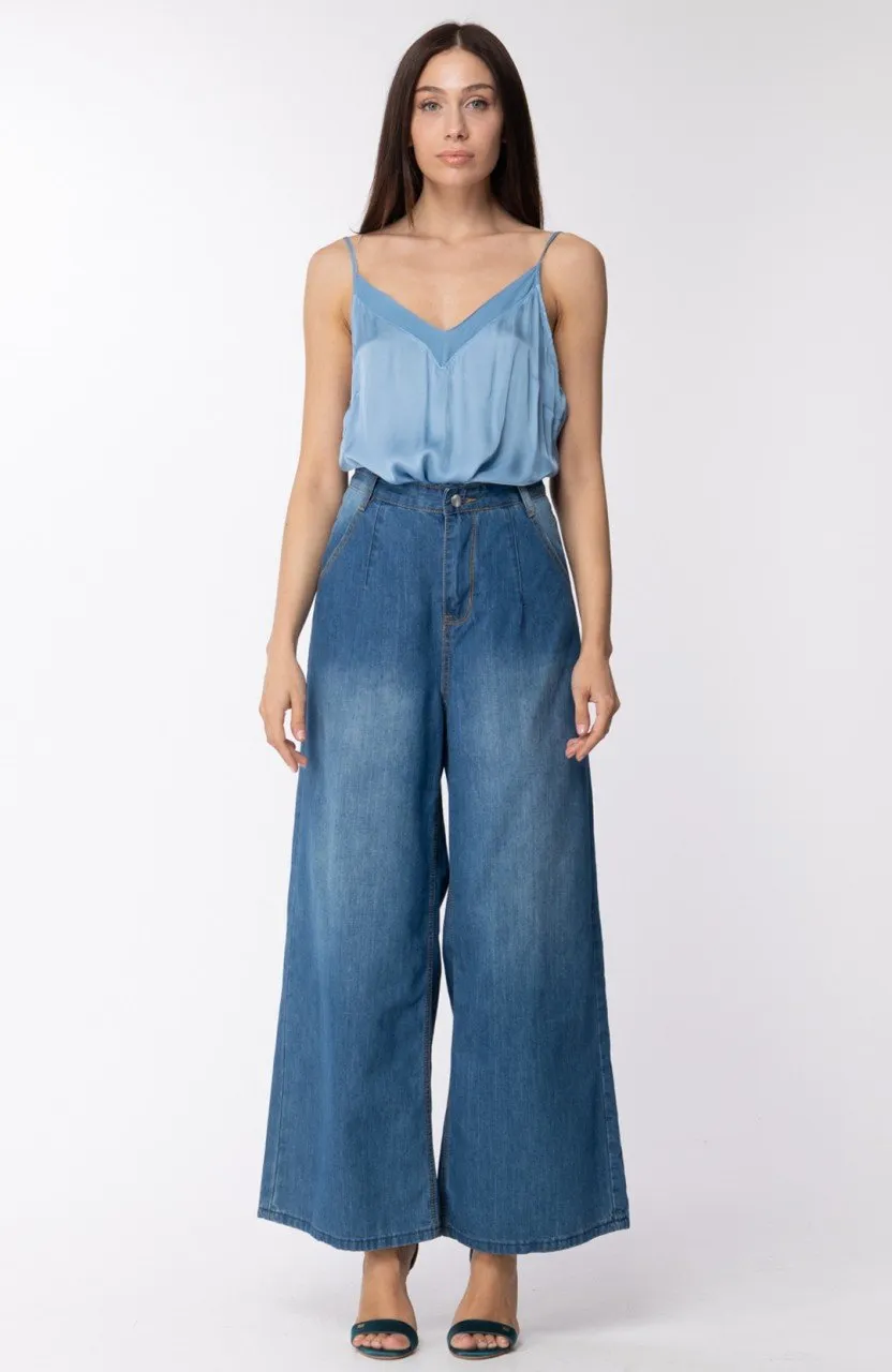 Top in viscosa con inserti in tulle Celestino