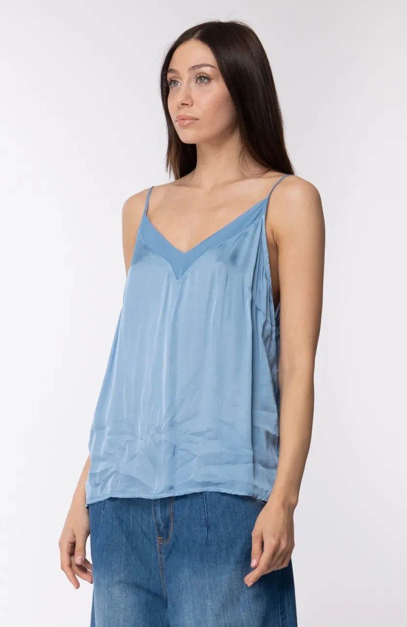 Top in viscosa con inserti in tulle Celestino