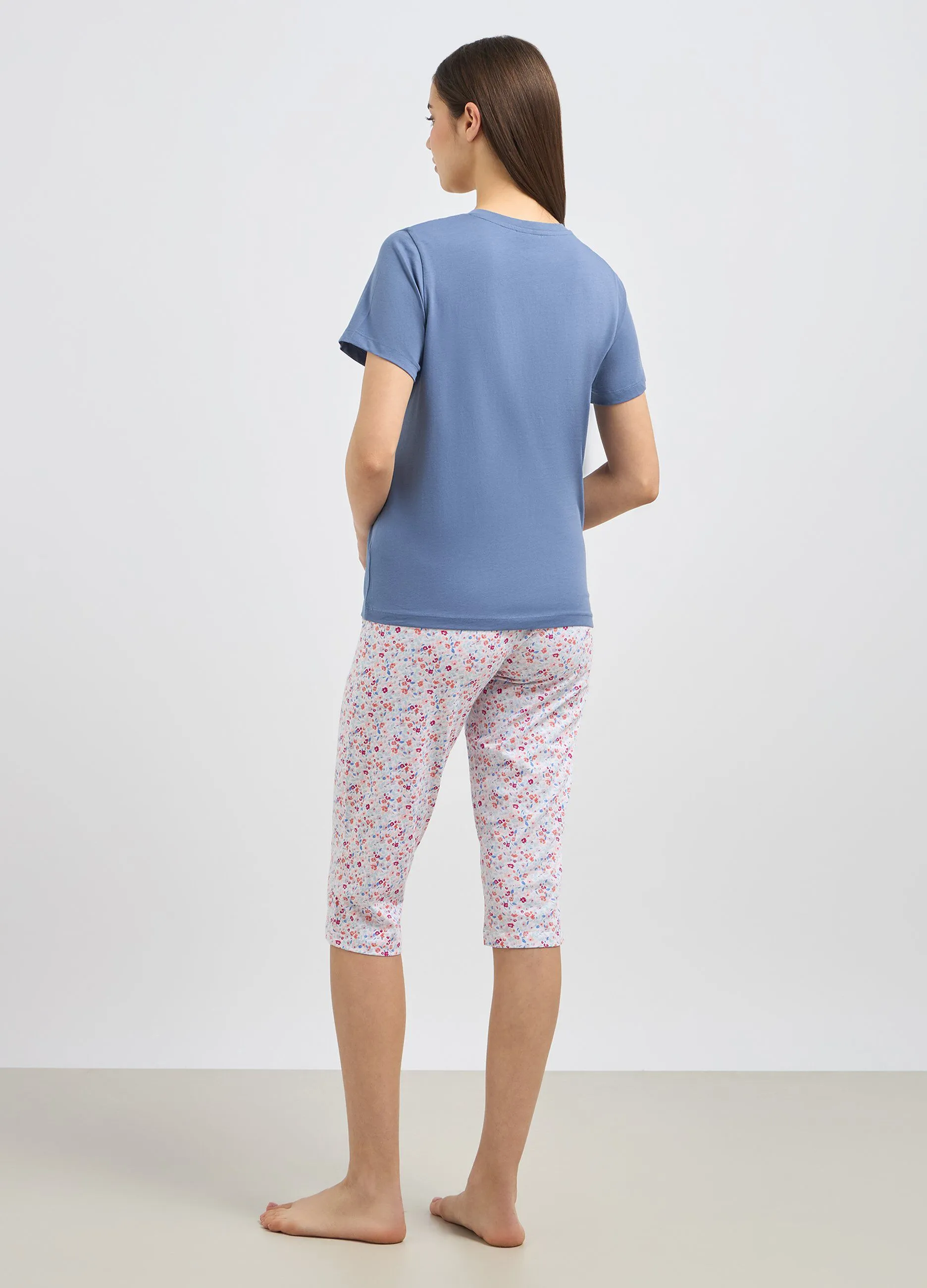 Top pigiama a maniche corte in puro cotone donna
