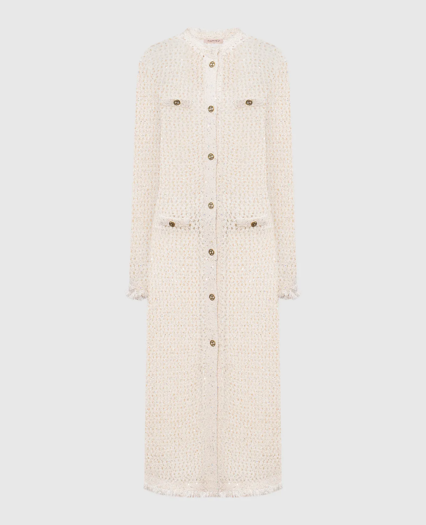 Twinset Cardigan beige traforato con lana e paillettes 242TP3772