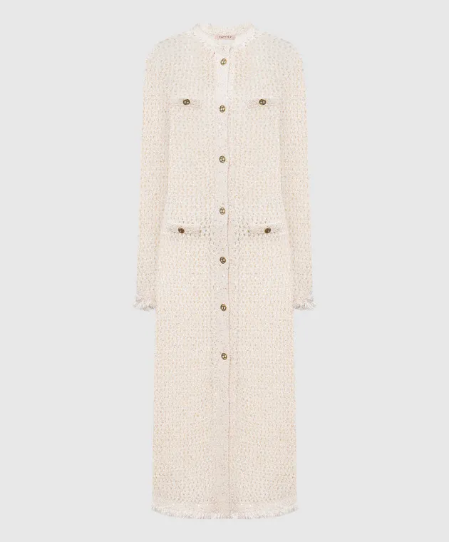 Twinset Cardigan beige traforato con lana e paillettes 242TP3772