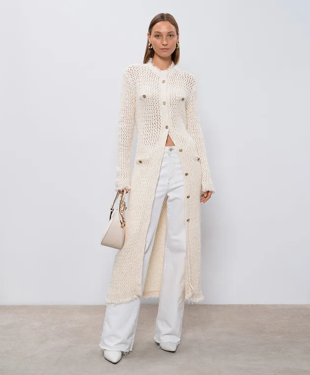 Twinset Cardigan beige traforato con lana e paillettes 242TP3772