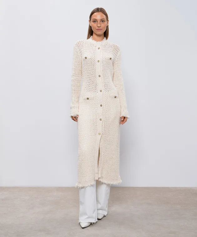 Twinset Cardigan beige traforato con lana e paillettes 242TP3772