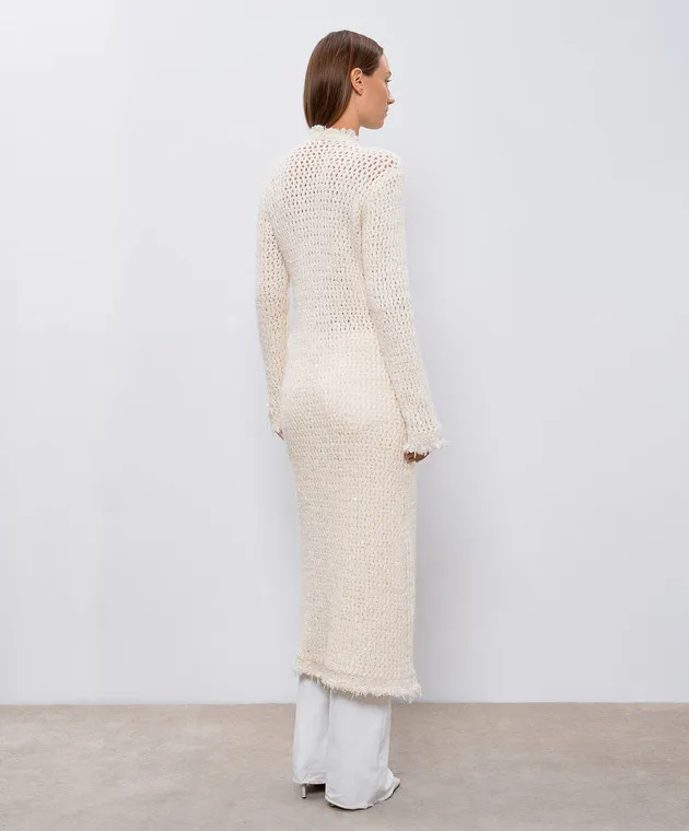 Twinset Cardigan beige traforato con lana e paillettes 242TP3772