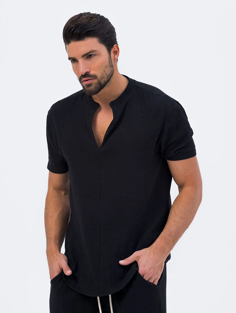 TYLER CAMICIA NERA CON COLLETTO ALLA COREANA