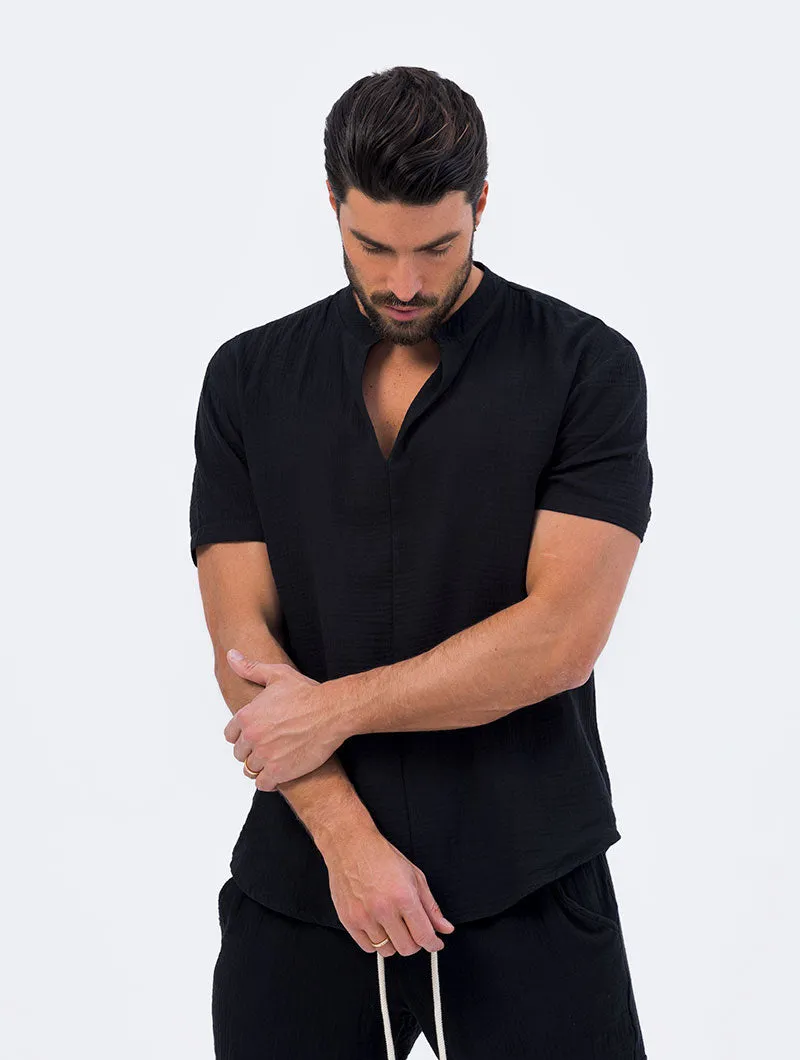 TYLER CAMICIA NERA CON COLLETTO ALLA COREANA
